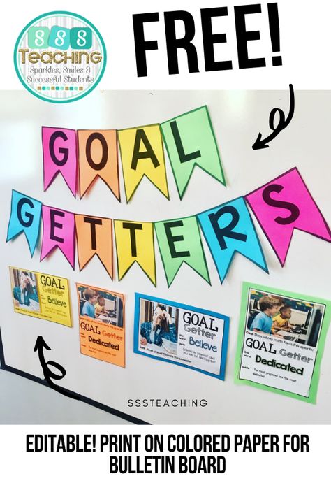 Goal Setting Classroom Display, Classroom Goal Setting Bulletin Boards, Goals Bulletin Board Elementary, Class Goals Display, Ar Goals Bulletin Board, Goal Getters Bulletin Board Ideas, Kindergarten Goal Setting Bulletin Board, Goal Getter Bulletin Board, We Are Goal Getters Bulletin Board