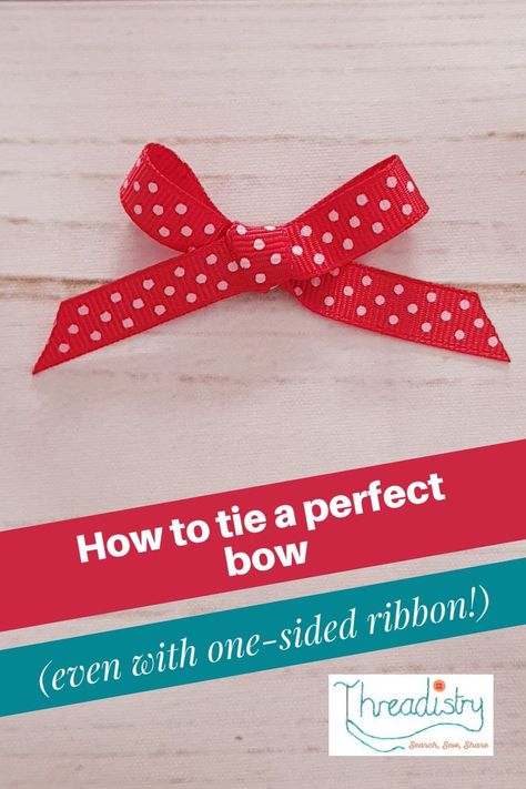 Here's a quick and easy method to tie a bow that works perfectly every time, even with one-sided ribbon! Great for adding some flair to your craft projects, whether it's sewing. wedding or paper crafts. Make Small Bows With Ribbon, Tie A Simple Ribbon Bow, Easiest Bows To Make, Bow For Ornament, Tie A Small Bow With Ribbon, How To Tie A Flat Bow With Ribbon, Ornament Ribbon Bow, Tying Small Bows, How To Make A Flat Bow