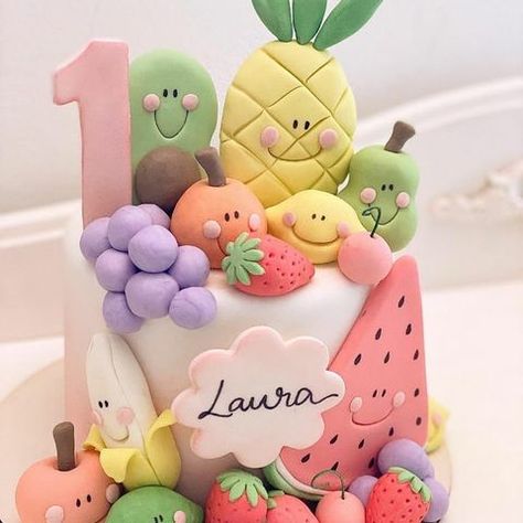 Twotti Fruity, Fruit Birthday Cake, Buttercream Birthday Cake, Fruit Birthday Party, Fruit Birthday, Fruit Party, Girl Birthday Decorations, Baby Birthday Cakes, Pretty Birthday Cakes