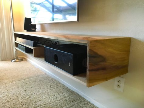 Building a Floating Entertainment Center Floating Shelf For Tv Components, Diy Mounted Tv Stand, Diy Floating Media Shelf, Diy Floating Entertainment Shelf, Floating Tv Unit Diy, Diy Floating Tv Shelf, Diy Floating Console, Floating Tv Stand Diy, Diy Floating Media Console