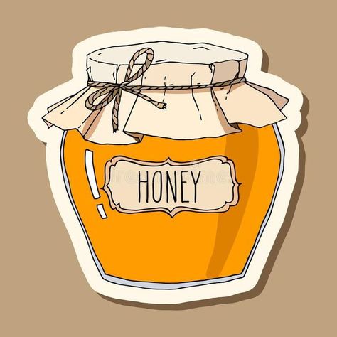 Honey Jar Art, Honey Drawing Cute, Mason Jar Drawing Simple, Honey Art Drawings, Honey Sticker Design, Jar Of Honey Drawing, Honey Illustration Design, Cute Honey Jar Drawing, Retro Brown Background