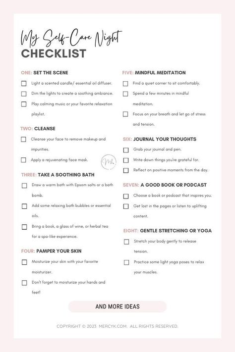 Self care night checklist Calm Night Routine, Nighttime Routine Checklist, Self Care Girls Night, Relax Night, Night Checklist, Night Self Care Routine, Night Self Care, Self Care Night Routine Aesthetic, Self Care Night Checklist