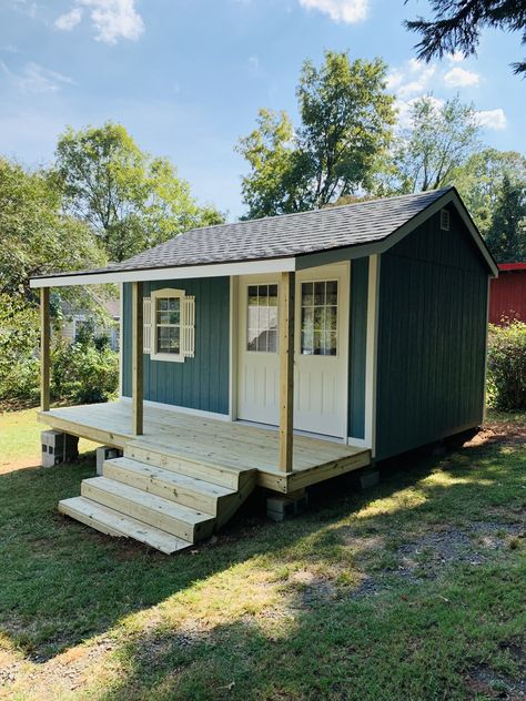 She Shed With Porch, Backyard Cabin, Backyard Guest Houses, Shed With Porch, Shed Cabin, Custom Sheds, Simple Shed, Shed Home, Shed To Tiny House