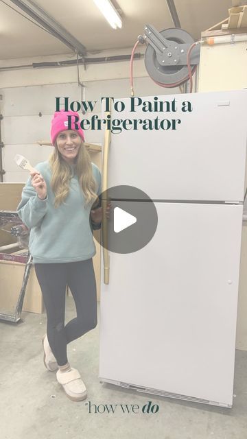 Angie Ivie | How We Do | DIY + Home on Instagram: "Would you ever try painting a fridge?! I’m SO glad I did! This old barn fridge turned workshop drink fridge was given new life thanks to this Appliance Refinishing Paint from @dwilpaint!! The paint has great coverage, it’s low-odor, dry time is only two hours between coats, and it forms a long-lasting finish! Check out the link in my bio or comment link and use code HOWWEDO30 to get 30% off! The paint comes in a few different colors-I used Foggy Gray.⁣
⁣
Doesn’t it look so good? Let me know if you try it. And don’t forget to drink your water! 😜⁣
⁣
#furnituremakeover #dwilpaint #furnituredesign #furnitureflip #furniture" Painted Deep Freezer, How To Paint Fridge, Painting A Refrigerator, How To Paint Appliances, How To Paint A Refrigerator, Paint Fridge Diy, Fridge Painting Ideas, Painting A Fridge, Fridge Paint