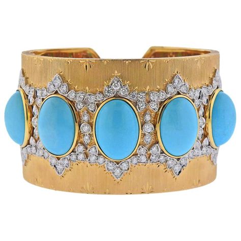 Persian Turquoise Diamond Gold Wide Cuff Bracelet For Sale at 1stDibs Persian Jewelry, Buccellati Jewelry, Large Cuff Bracelet, Garnet Bead Bracelet, Diamond Cuff Bracelet, Persian Turquoise, Woman Jewelry, Wide Cuff Bracelets, Antique Bracelets