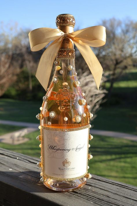 Titos Bottle Crafts, Rhinestone Wine Bottle, 21st Birthday Bottle, Custom Champagne Bottle, Bedazzled Bottle, Decorated Liquor Bottles, Diy Wine Bottle, Rose Bottle, Bar Deco