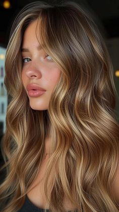 Brown Caramel Hair Colors, Caramel Short Hair Color, Brown Hair With Blond Highlight, Caramel Wavy Hair, Honey Colored Hair Caramel Brunettes, Highlighted Long Hair, Curly Brunette Highlights, Sun Kissed Bronde Hair, Highlight Inspo Hair