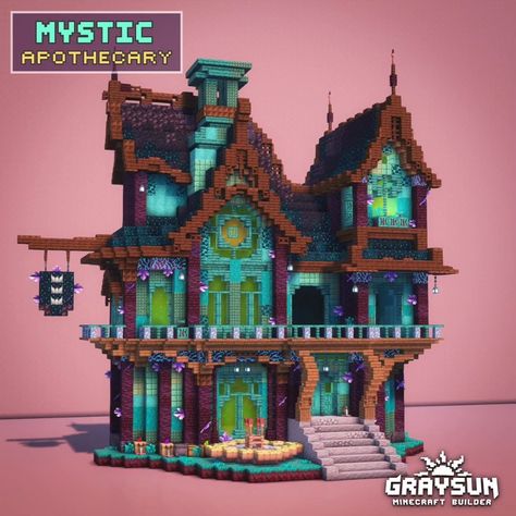 Minecraft Crystal House, Whimsigoth Minecraft House, Minecraft Blue Builds, Creepy Minecraft House, Minecraft Witch House Tutorial, Minecraft Evil Base, Witchy House Minecraft, Minecraft Nether Build Ideas, Minecraft Alchemist House