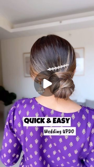 Shalini Samuel on Instagram: "Quick & Easy Wedding UPDO 💟 . . . . #weddinghair #indianwedding #weddinghairstyle #updos #bun #hairstyles #indianhair #hairtutorial #hair #easyhairstyles" Karwachauth Hairstyle Bun, Low Bun Hairstyles Wedding Indian, Easy Cute Bun Hairstyles, Easy Bun Hairstyles Indian, Simple Bun Hairstyles Indian, Lower Bun Hairstyles, Easy Wedding Updo, Bun Hairstyles Indian, Quick Bun Hairstyles