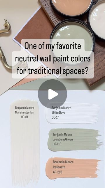 Karolina De Costa on Instagram: "One of my favorite sandy neutral wall paint colors?

Benjamin Moore Manchester Tan HC-81 - A sandy beige that is dark enough to stand up in large rooms with a good natural light.  It’s a beautiful choice for traditional spaces. 

Here are three colors I would pair with this neutral shade - either in adjoining rooms or in accessories.

Benjamin Moore WHITE DOVE OC-17: This creamy off-white has a hint of gray for softness - perfect if you’re looking for a warm white on walls, woodwork or cabinets.

Benjamin Moore LOUISBURG GREEN HC-113: This earthy mid-tone green is slightly moody thanks to a hint of gray.

Benjamin Moore ITALIANATE AF-215:  A warm terra cotta with a hint of muted peach that adds a cozy glow to any space.

Don’t forget to check out my Stories Pristine Benjamin Moore, Benjamin Moore Louisburg Green, Neutral Wall Paint Colors, Louisburg Green, Benjamin Moore Manchester Tan, Manchester Tan Benjamin Moore, Neutral Wall Paint, Benjamin Moore White Dove, White Dove Benjamin Moore