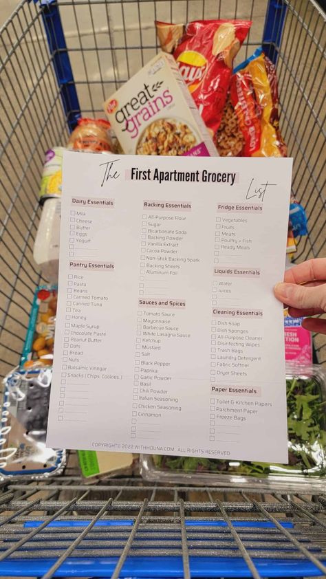 First Apartment Grocery List, Apartment Grocery List, First Apartment Kitchen, Island Kitchens, First Apartment Tips, New Home Essentials, First Apartment Essentials, Kitchens Ideas, First Apartment Checklist