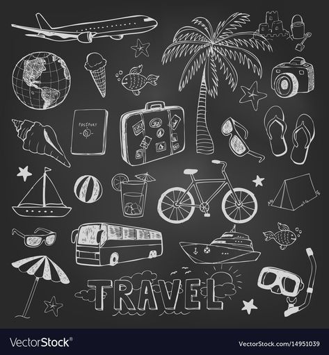 Doodles Travel, Black Scrapbook, Travel Doodles, Chalkboard Doodles, Chalkboard Vector, Album Photo Scrapbooking, Diy Photo Book, Chalkboard Lettering, Creative Gifts For Boyfriend