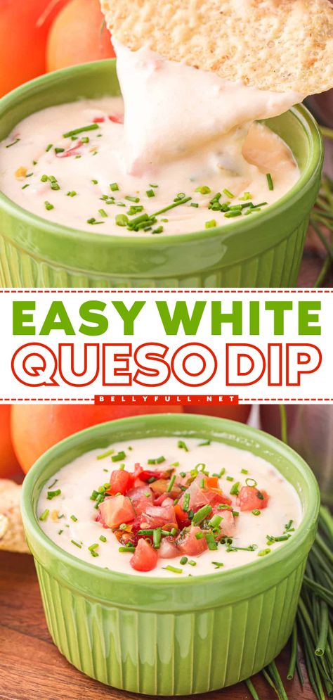 Get your tortilla chips ready for this easy appetizer recipe or party snack idea! Your game day recipes must have this queso cheese dip. Creamy, cheesy, and spicy, this homemade White Queso Dip is something special! Homemade White Queso Dip, Homemade White Queso, Easy Queso Recipe, Best Queso Dip, Mexican Cheese Dip Recipes, Homemade Queso Dip, Easy Queso Dip, Queso Dips, Queso Recipes