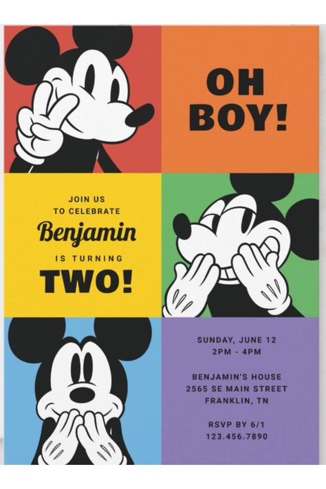 Step into a world of color and cheer with our Classic Mickey Mouse Rainbow Colorblock birthday invitations! Celebrate your special day with the timeless charm of Mickey, showcased against a backdrop of bright, bold rainbow colors. Each invitation is a burst of fun, inviting your guests to a party that’s as colorful as it is joyful. With Mickey’s iconic smile and a palette that pops. 🎈🎉 #MickeyMouseParty #RainbowBirthday #ColorfulCelebration" Two Mickey Mouse Birthday, Mickey Mouse Summer Birthday Party, Disney Birthday Party Boy, Mickey Mouse 3rd Birthday Boy, Mickey Mouse 1st Birthday Party Boy, Vintage Mickey Mouse Party, Mickey Birthday Party Ideas, Mickey Mouse 3rd Birthday, 3rd Birthday Party For Boy