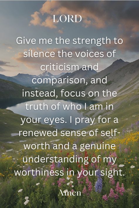 Discover your true worth and embrace God's love with this uplifting prayer. Find confidence in your unique value as His beloved child. Pin it for a daily reminder of your worth and to uplift others on their journey of self-discovery. #Faith #SelfWorth #Prayer #PrayerIdeas #Jesus #Encouragement Encourage Yourself In The Lord, Prayers For Self Worth, Scriptures For Women Uplifting, Prayer For Self Confidence, Prayer For Confidence And Self Esteem, Bible Encouragement Uplifting, Confidence Prayer, Prayer For Self, Prayers For Others