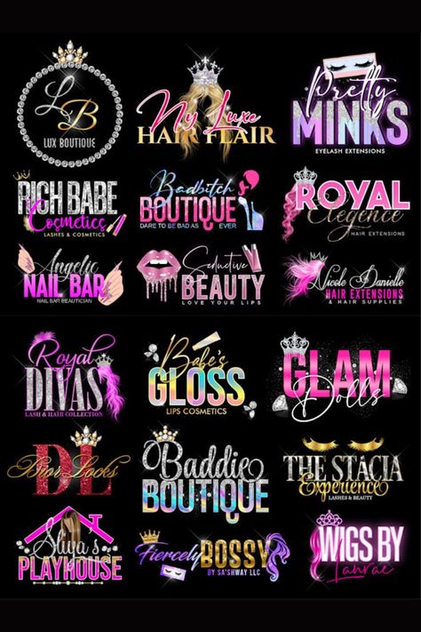 GET THE BEST feminine lip gloss,hair,nails,eyelashes,fashion,boutique, beauty logo design from here. Boutique Nails, Lip Logo, Hair Salon Logos, Salon Nails, Eyelash Logo, Spa Logo, Glitter Logo, Hair Logo, Makeup Logo