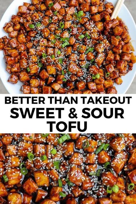 Sweet Sour Tofu, Six Vegan Sisters, Sweet And Sour Tofu, Tofu Recipes Healthy, Tofu Recipes Vegan, Better Than Takeout, Mapo Tofu, Tofu Recipe, Tasty Vegetarian Recipes