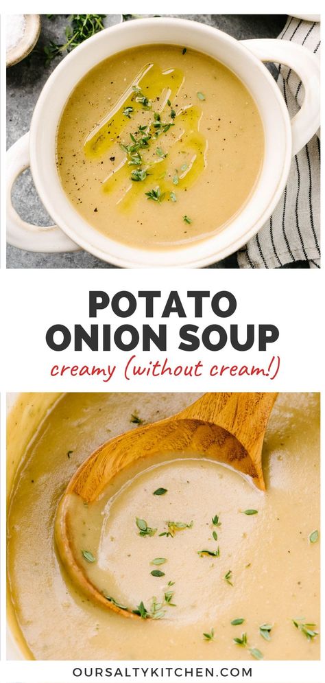 Cabbage Potato Soup Recipe, Sweet Onion Soup Recipe, Soup Recipes No Cream, Potato Onion Soup Recipe, Creamy Soups Without Cream, Potato Soup With Bone Broth, Low Calorie Onion Soup, Creamy Onion Soup Outback, French Onion Potato Soup