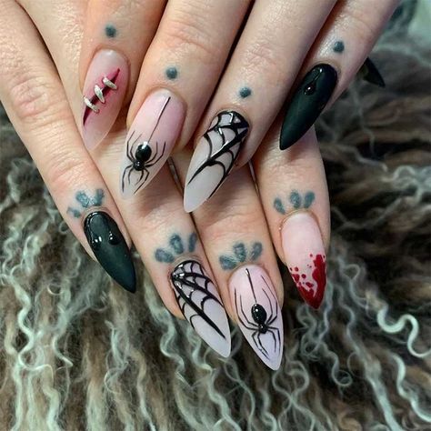 Horror Nails, Holloween Nails, Witch Nails, Halloween Acrylic Nails, Gothic Nails, Goth Nails, Grunge Nails, Spider Webs, Thanksgiving Nails