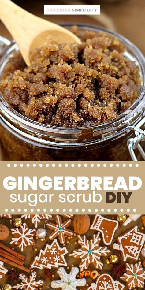 Gingerbread Essential Oil Recipe, Christmas Hand Scrub Diy, Christmas Pampering Gift, Easy Crafts For Gifts Diy, Gingerbread Body Scrub, Diy Christmas Body Scrubs, Sugar Scrub Recipe Christmas, Sugar Scrub Recipe With Coconut Oil, Diy Christmas Scrubs