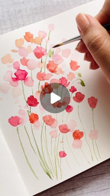 Best Watercolor Paints For Beginners, Wildflower Watercolor Easy, Painting Idea Watercolor, Watercolour Flowers Simple How To Paint, Beginner Painting Flowers, Beginner Painting Watercolor, Easy Watercolor Florals For Beginners, Water Colours For Beginners, Watercolor Painting Of Flowers