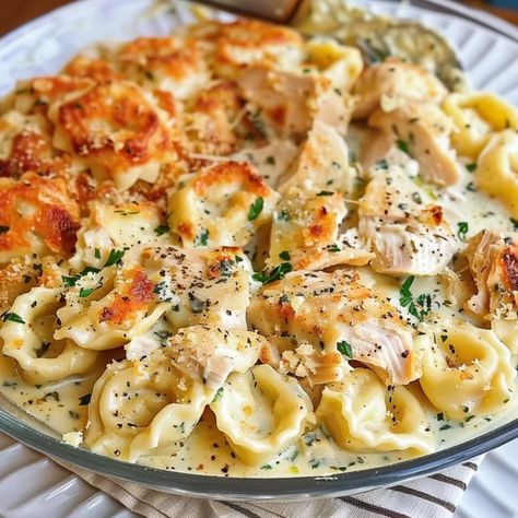 Olive Garden Asiago Tortelloni Alfredo with Grilled Chicken - August Recipes, Grilled Chicken Dishes, Tortellini Recipe, Turkey Casserole, Tortellini Recipes, Pasta Dinner Recipes, Garden Recipes, Cat Recipes, Olive Garden