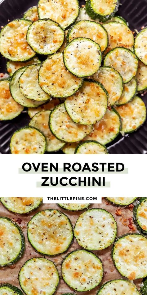 *NEW* This super simple oven roasted zucchini is tossed in olive oil, herbs, and a sprinkle of parmesan cheese. It's summer at its finest! #ovenroastedzucchini #lowcarbovenroastedzucchini How Long To Bake Zucchini In Oven, Zucchini Slices In The Oven, Roasted Zucchini Oven, Zucchini Oven, Zucchini With Parmesan, Roasted Zucchini Recipes, Air Fryer Zucchini Chips, Roasted Zucchini And Squash, Oven Roasted Zucchini