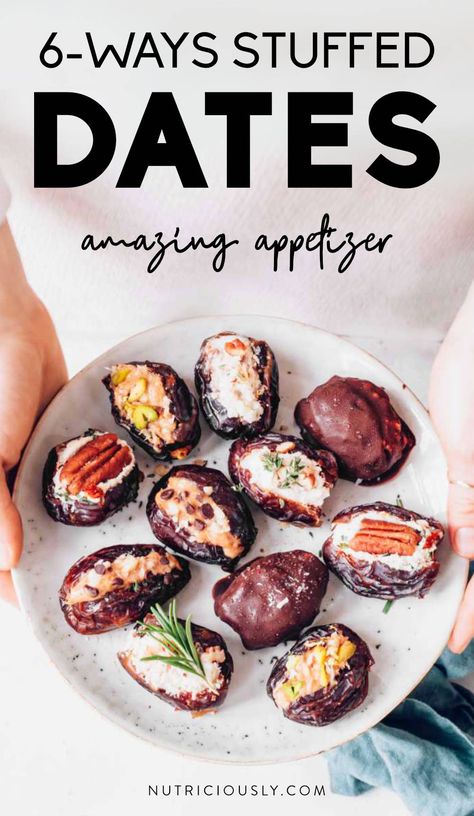 Dates Ideas, Stuffed Dates, Date Recipes, Amazing Appetizers, Recipes Appetizers And Snacks, Snacks Für Party, Idee Pasto Sano, Best Appetizers, Yummy Appetizers