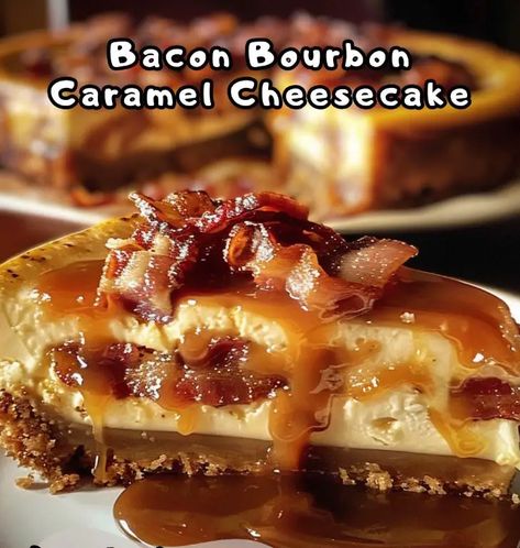 Bacon Cheesecake, Fall Cheesecake, Bacon Desserts, Caramel Cheesecake Recipes, Savory Cheesecake, Cheesecake Ingredients, Bourbon Caramel, Bourbon Caramels, Caramelized Bacon