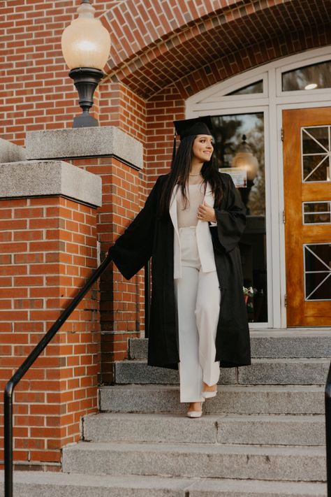 Graduation Classy Outfit, December Graduation Outfit, Graduation Outfit Winter, Suite Outfit, Convocation Outfit Graduation, Modest Graduation Outfit, December Graduation, Cap And Gown Outfit, Convocation Outfit