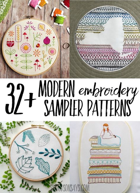 Always wanted to try embroidery? A sampler is a fun way to try a bunch of different stitches! Check out this big list of hand embroidery sampler patterns that are all modern and fun to sew. #embroidery #handembroidery #needlework Embroidery Sampler, Different Stitches, Embroidery Transfers, Embroidery Patterns Vintage, Embroidery Patterns Free, 자수 디자인, Crewel Embroidery, Hand Embroidery Stitches, Modern Embroidery