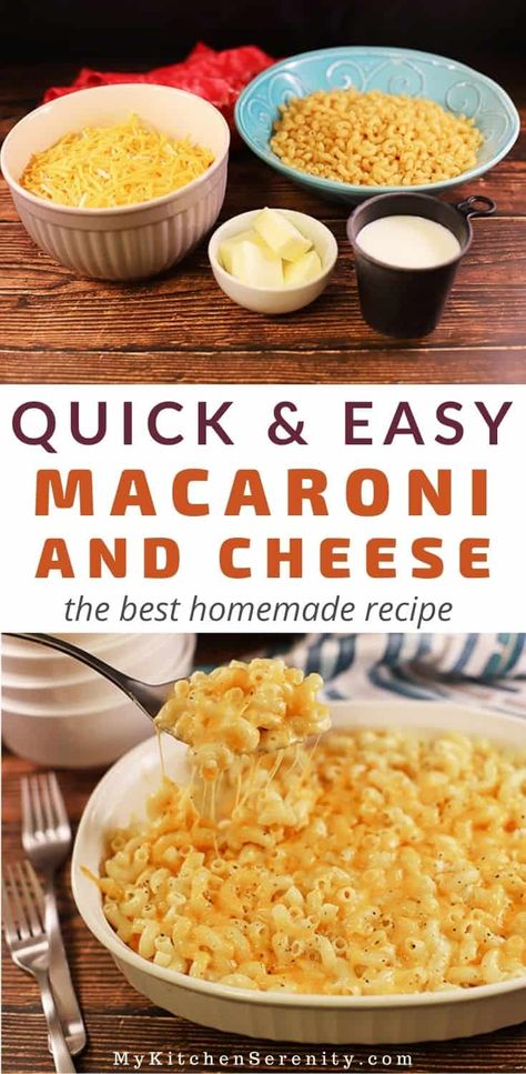 Homemade creamy mac & cheese!  This recipe is the best because there are only 4 simple ingredients and 4 simple steps.  Elbow macaroni, shredded cheese, milk, and butter.  No flour, roux, or eggs. Macncheese Recipe, Mac And Cheese Baked, Easy Macaroni And Cheese, Easy Mac N Cheese Recipe, Southern Mac And Cheese, Baked Mac And Cheese Recipe, Easy Mac And Cheese, Macaroni Cheese Recipes, Easy Macaroni