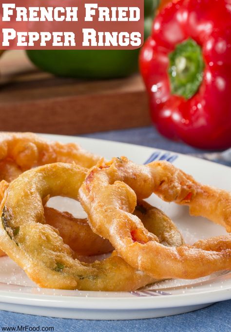 Need some more ideas for what to make with all those fresh summer peppers you have on hand? How about turning them into French Fried Pepper Rings? Yum! Pepper Rings, Mr Food, Fried Peppers, Tv Recipes, Easy Grilling Recipes, Easy Summer Meals, Green Pepper, Food Tasting, Food Test