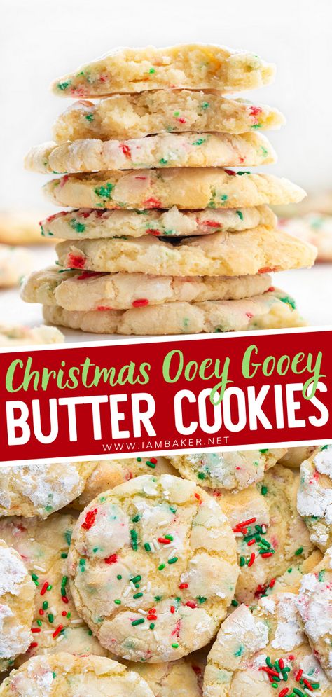 Christmas Butter Cookies, Ooey Gooey Butter Cookies, Christmas Butter, Xmas Cookies Recipes, Cake Mix Cookie, Christmas Cookie Recipes Holiday, Gooey Butter Cookies, Christmas Baking Cookies, Christmas Baking Recipes