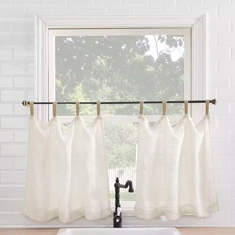 No 918 Brinley 2-pc. Tab Top Window Tier, Color: Natural - JCPenney Kitchen Sink Window Curtains, Kitchen Window Decor Over Sink, Kitchen Sink Window Treatments, White Curtains Bedroom, Kitchen Window Coverings, Kitchen Window Decor, Window Over Sink, Small Bathroom Window, White French Doors