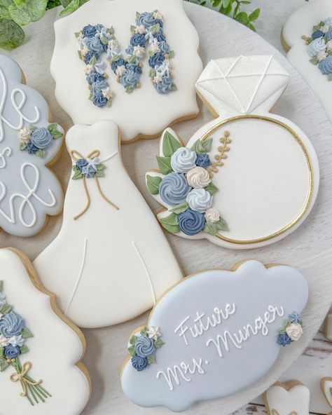 Congratulations bride-to-be Maddie 💍 Wishing you a lifetime of love and happiness 🩵🤍 #krissyscookies #customcookies #bridalshowercookies… | Instagram Bride To Be Cookies, Soon To Be Mrs, S Cookies, Bridal Shower Cookies, Shower Cookies, Love And Happiness, Wedding Cookies, Bridal Show, Cookie Designs