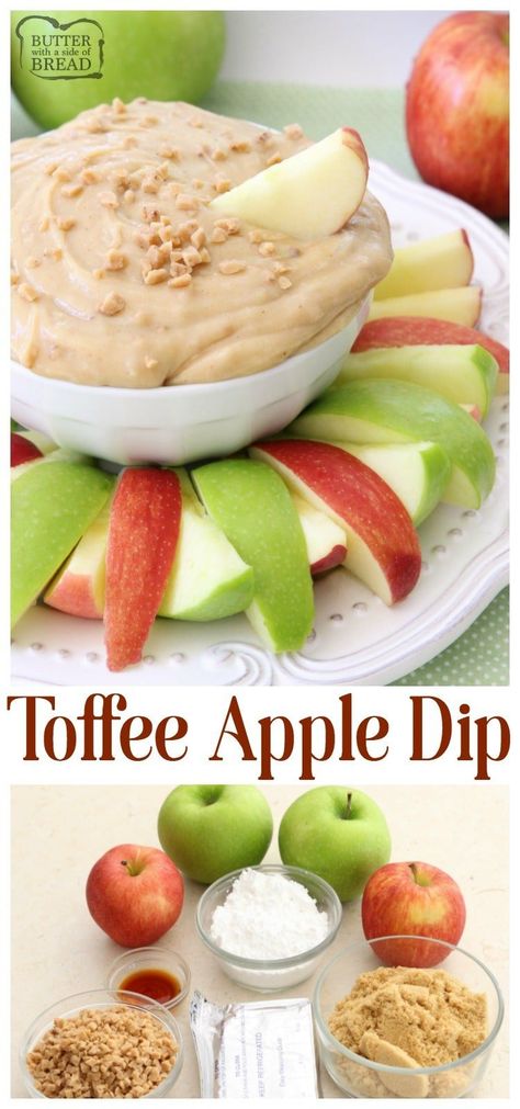 Fruit Dip With Cream Cheese, Toffee Apple Dip, Toffee Dip, Apple Dip Recipe, Dip With Cream Cheese, Caramel Apple Dip, Diy Easy Recipes, Sweet Dips, Apple Dip