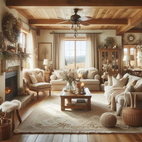 Comfy Warm Farmhouse Living Room Farmhouse Living Room Low Ceiling, Country Farmhouse Living Room Furniture, Farmhouse Den Furniture, Country Traditional Living Room, Tan And White Living Room Ideas, Farmhouse Cabin Living Room, Farmhouse Antique Living Room, New England Farmhouse Living Room, Cozy Cottage Living Room Ideas