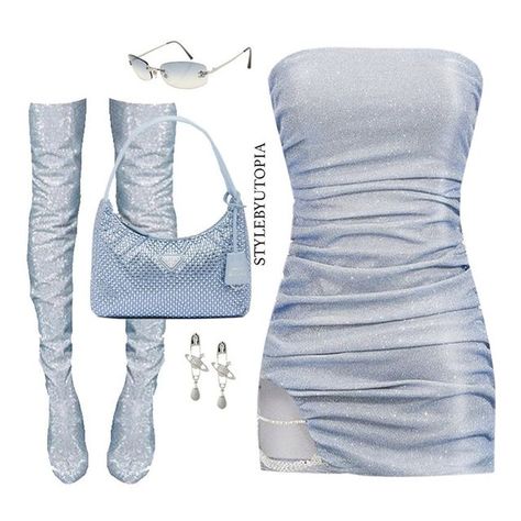 Blue Silver Outfit, No Tears Left To Cry, Silver Outfits, Prada Dress, Streetstyle Outfit, Mode Inspo, Kpop Fashion Outfits, Really Cute Outfits, Fancy Outfits