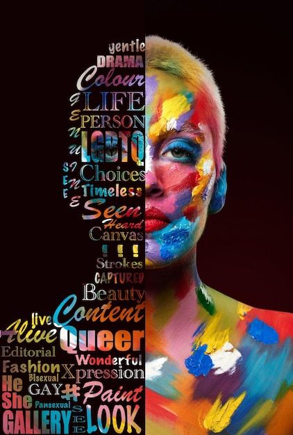 Photo lgbtq gay and portrait of a woman ... | Premium Photo #Freepik #photo #pose #pride-background #lgbt-background #woman-standing Black Body Painting, Pride Month Photoshoot Ideas, Pride Art Ideas, Lgbtq Photos, Lgbt Background, Pansexual Aesthetic, Lgbtq Photography, Pride Photography, Party Collage