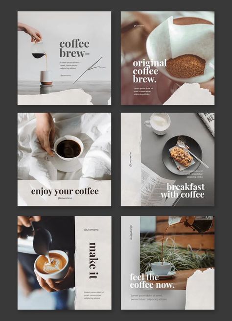 Instagram Grid Design, Coffee Advertising, Coffee Shop Branding, Coffee Shop Photography, Coffee Instagram, Instagram Template Design, Instagram Graphic, Coffee Shop Design, Coffee Photography