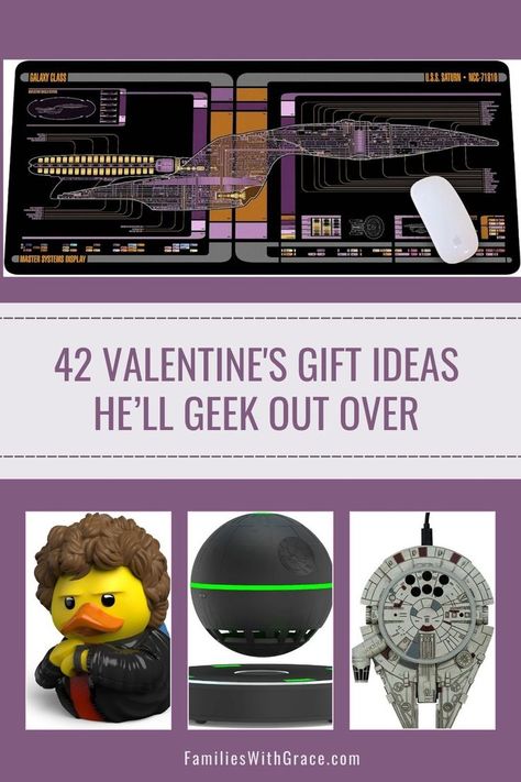 We’ve got the best nerdy Valentine's gifts for him that he'll geek out over! Let him know he's special with a gift that reflects his interests. #ValentinesDay #NerdyValentinesGifts #NerdyValentinesGiftsForHim #ValentinesGifts #GiftsForHim #GeekyGifts #HusbandGifts #GamerGifts #RoleplayerGifts #StarWarsGifts #StarTrekGifts #SciFiGifts #DAndDGifts Gift For Nerdy Boyfriend, Nerdy Boyfriend Gifts, Gifts For Nerdy Boyfriend, Nerdy Boyfriend, Nerdy Gifts For Him, Valentine's Gifts For Him, Star Trek Gifts, Nerdy Valentines, Nerd Boyfriend