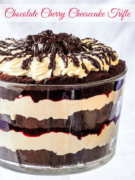 Cherry Cheesecake Trifle, Cherry Trifle Desserts, Chocolate Cherry Cheesecake, Cherry Trifle, Trifle Bowl Recipes, Trifle Dessert Recipes, Celebration Desserts, Cheesecake Trifle, Cherry Compote