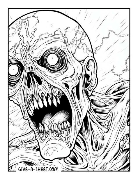 Creepy zombie halloween coloring page. Drawings Of Zombies, Dark Coloring Pages, Edgy Drawings, Creepy Coloring Pages, Zombie Coloring Pages, Scary Halloween Coloring Pages, Zombie Drawing, Haunted House Drawing, Scary Coloring Pages