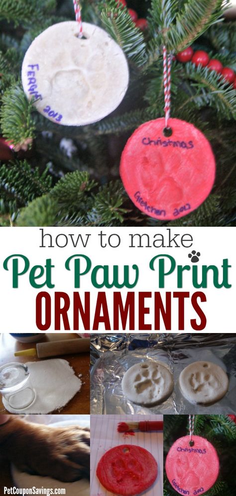 Learn how to make Pet Paw Print Ornaments in no time! They are an easy way to make memories with your dog or cat that you could keep for years to come. #dogs #diy #Christmas #Christmasdecor #cats #pawprints Paw Print Christmas Ornament, Pet Paw Print Ornament, Puppy Farm, Paw Ornament, Pet Ornaments, Paw Print Ornament, Dog Tree, Pet Paw Print, Diy Cookie