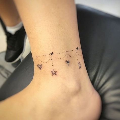 Disney Anklet Tattoos For Women, Disney Wrist Tattoos For Women, Tattoos For Women Watercolor, Tattoos With Initials, Tattoos For Women Minimalist, Ankle Tattoos For Women Anklet, Ankle Bracelets Tattoos For Women, Charm Anklet Tattoo, Anklet Tattoos For Women