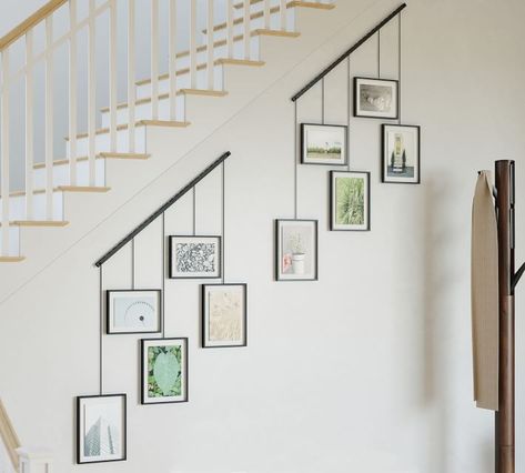 Hanging Black Gallery Frames, Set of 5 | Pottery Barn Gallery Frame Set, Staircase Wall Decor, Photo Wall Display, Picture Frame Gallery, Modern Office Space, Stair Wall, Wall Frame Set, Staircase Wall, Gallery Frames