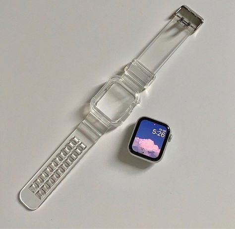 Tranparent clear band for apple watch Apple Watch Customization, Aesthetic Gadgets, Apple Watch Aesthetic, Clear Watch, Apple Gadgets, Jelly Crystals, Pretty Watches, Apple Watch Fashion, Asian Nails