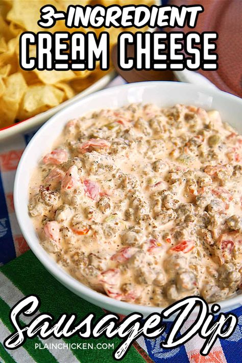 Cream Cheese Sausage Dip, Cheese Sausage Dip, Sausage Cream Cheese Dip, Sausage Dip Recipe, Superbowl Party Appetizers, Cream Cheese Sausage, Sausage Dip, Thanksgiving Appetizers Easy, Cream Cheese Dip