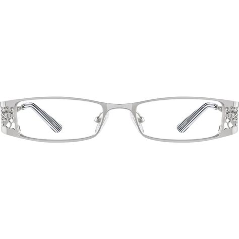 A medium narrow size contemporary and fashionable stylish looking full-rim hypoallergenic stainless steel eyeglasses. | Zenni Rectangle Prescription Eyeglasses Silver Stainless Steel 2000s Rectangle Glasses, Silver Glasses Frames, Rectangle Frame Glasses, Rectangle Glasses Aesthetic, Zenni Glasses, Silver Glasses, Rectangle Glasses, Y2k Glasses, Designer Prescription Glasses